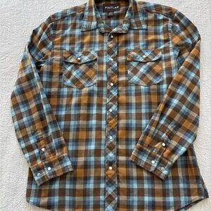 Men's Checkered Button Down Shirt - Brown and Blue